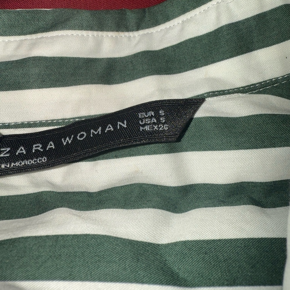 Zara Green and White Striped Blouse